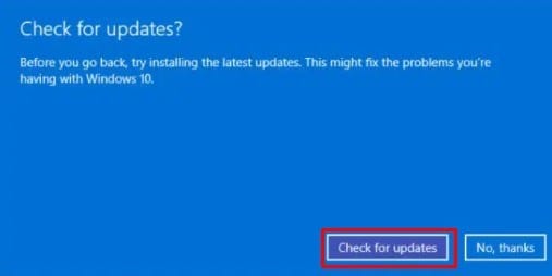 select no thanks in check for updates popup