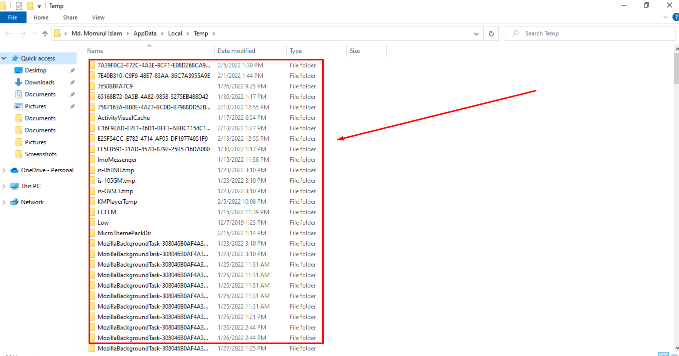 Delete Temporary files from the cache
