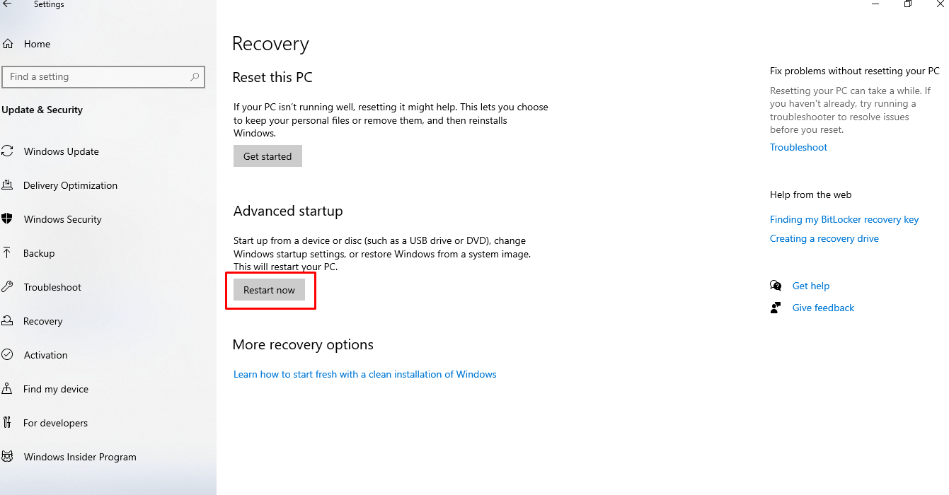 use windows recovery and reinstallation
