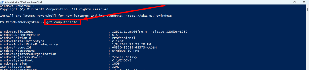 powershell command to get system information