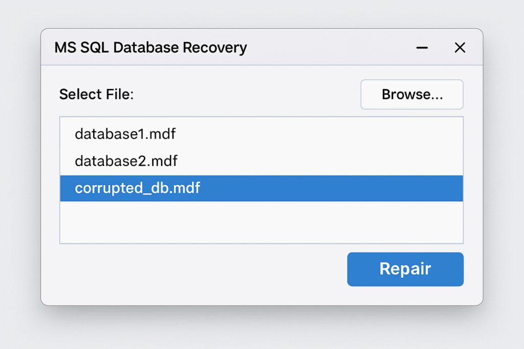 Choose the corrupted database file and click on the “Repair” button in MS SQL Recovery